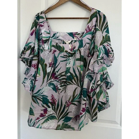 Terra & Sky Shirt Size 2X Plus Tropical Blouse Flowy Lightweight Island Resort - Picture 2 of 10
